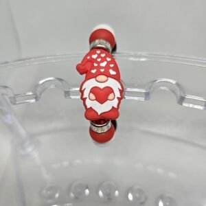 NWT Red and White Gnome with Heart Beaded Tumbler Cup Charm
